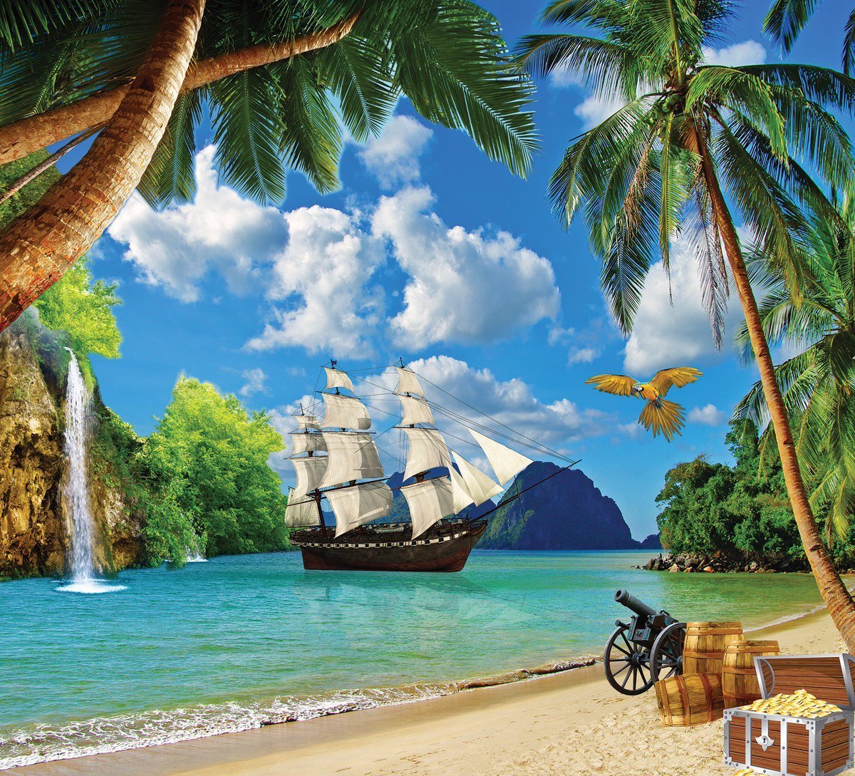 Остров пиратов. Море пальмы корабль. Корабль в море. Пиратский корабль. Пиратский остров.