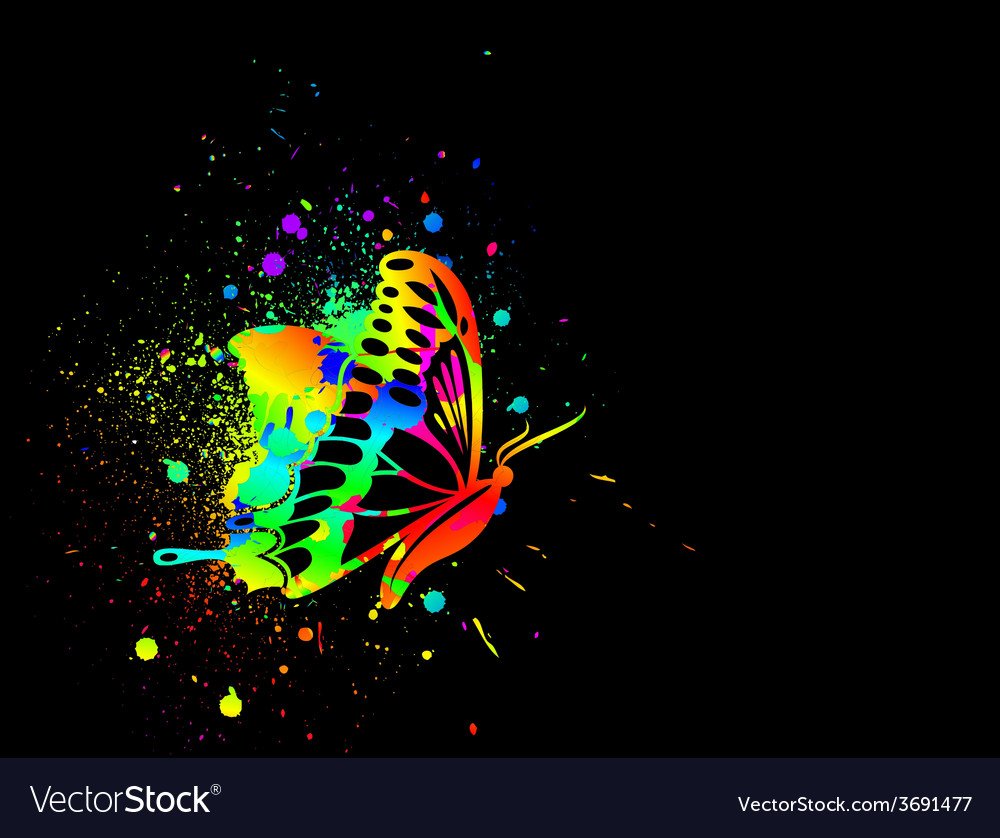 Радужные бабочки на черном фоне