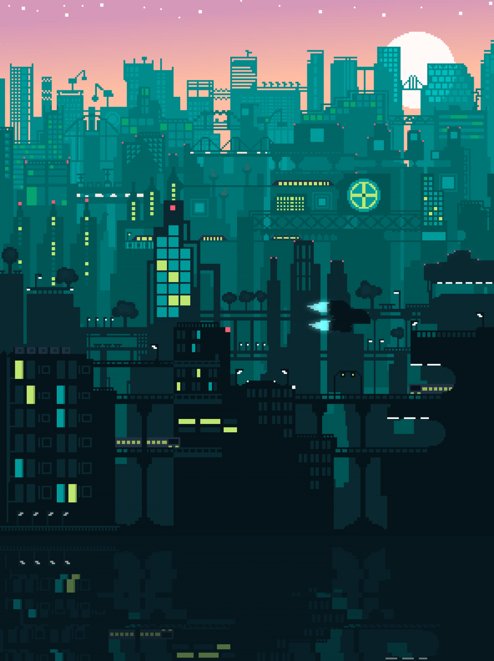 Пиксельный ночной город