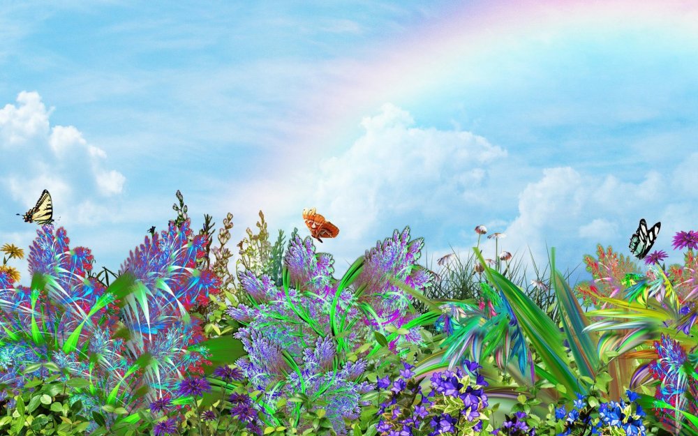 Цветочный луг с бабочками