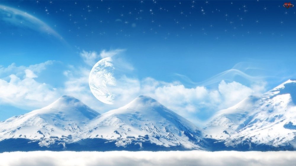 Снежные горы и голубое небо
