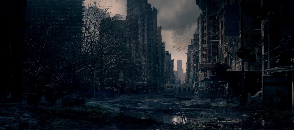 Разрушенный город ночью