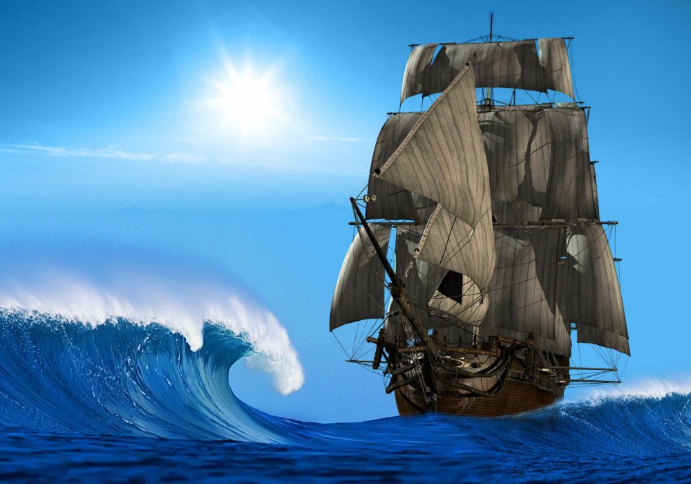 Пиратский корабль на волнах