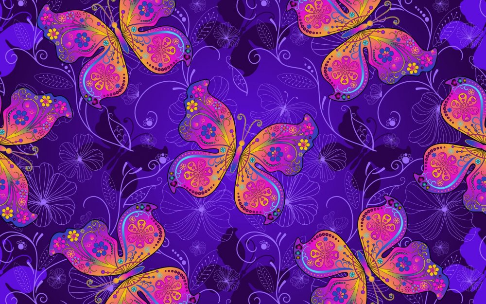 Бабочки на лиловом фоне