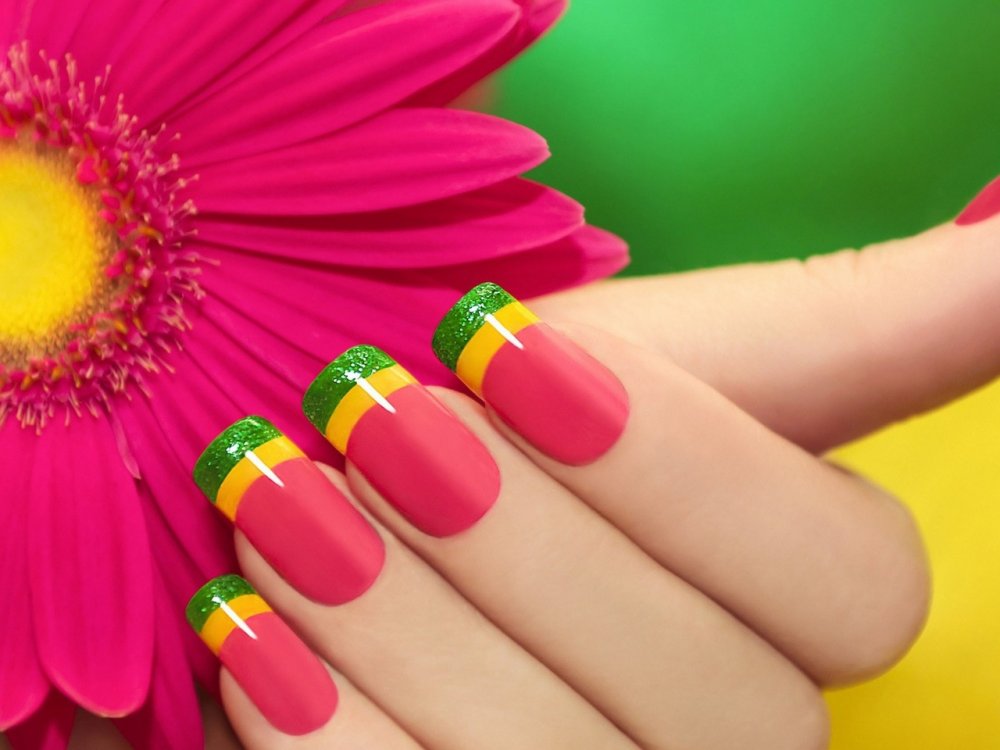 Ногти красивые разноцветные цветы