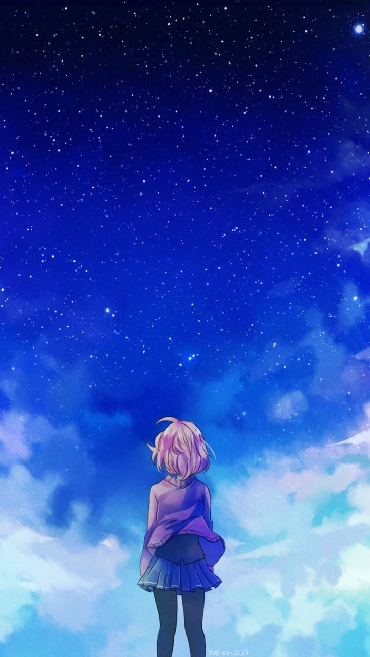 Курияма Мирай на фоне звездного неба