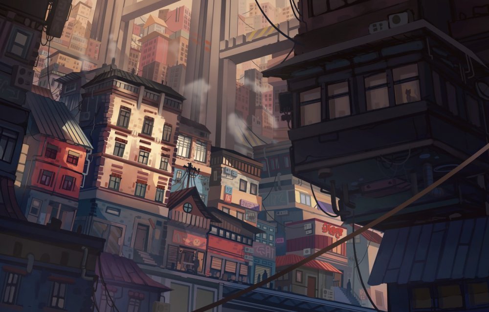 Нарисованный город аниме