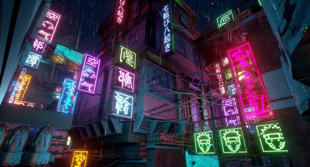 Cyberpunk город неон