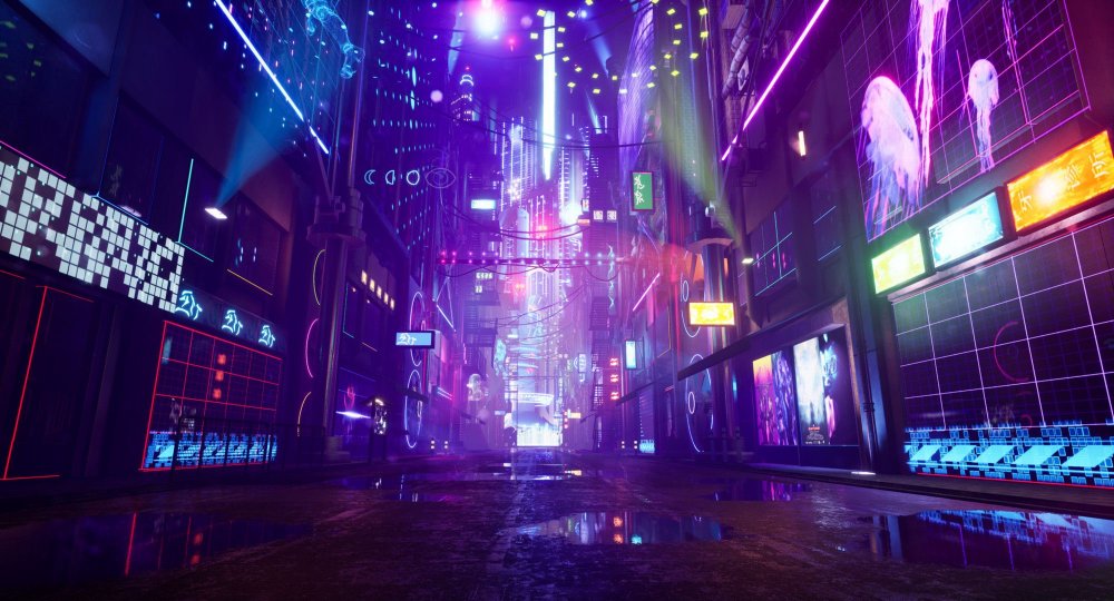 Панорама Cyberpunk 2077 город 4k Neon