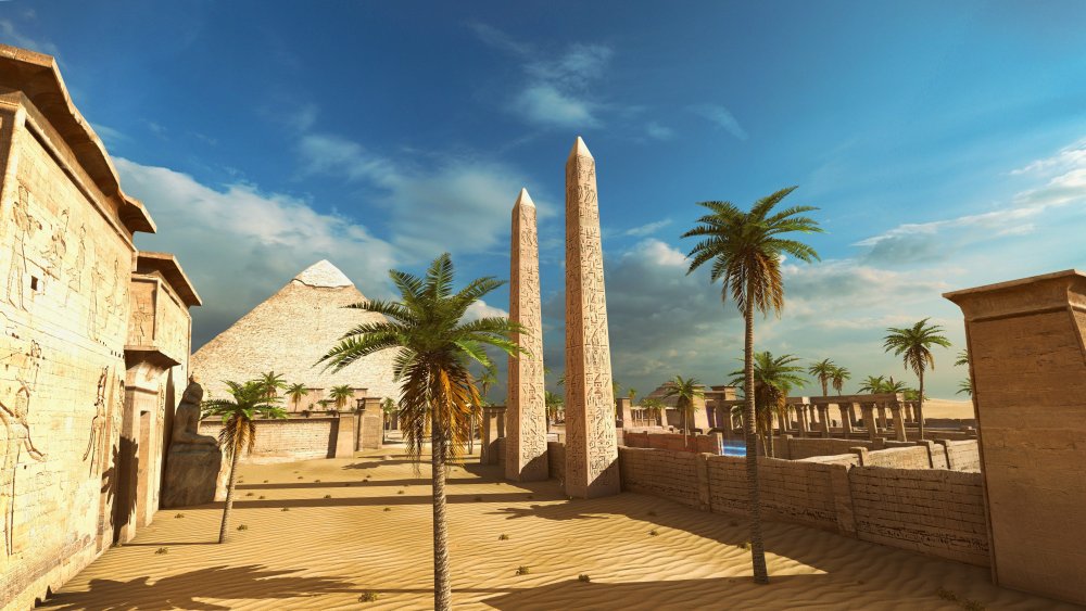 Египет сфинкс пирамиды пальмы