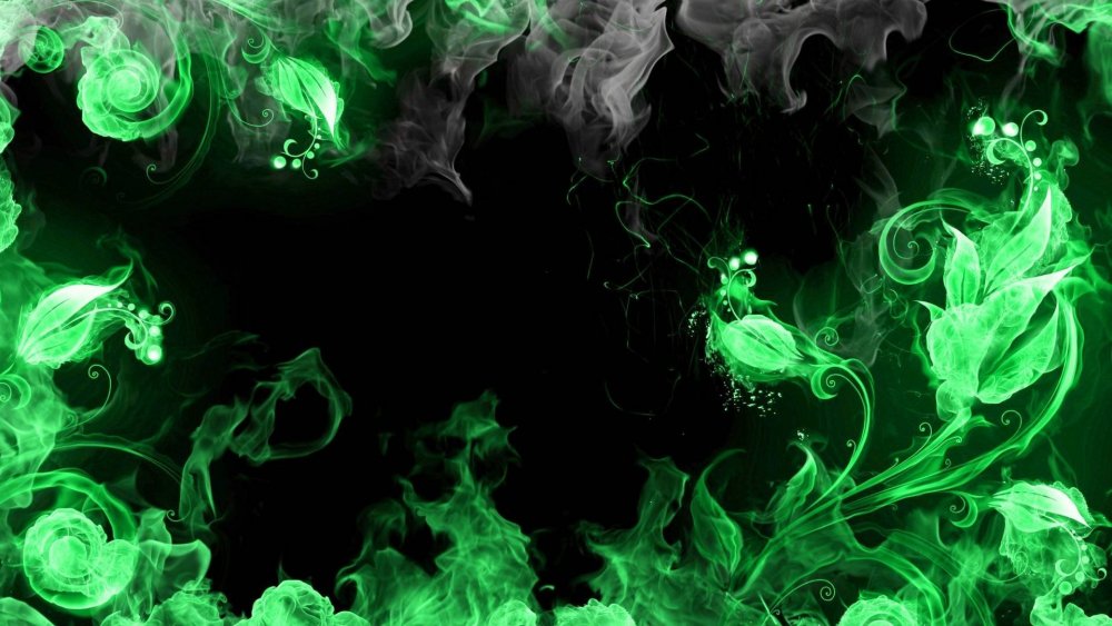Зеленый дым на черном фоне