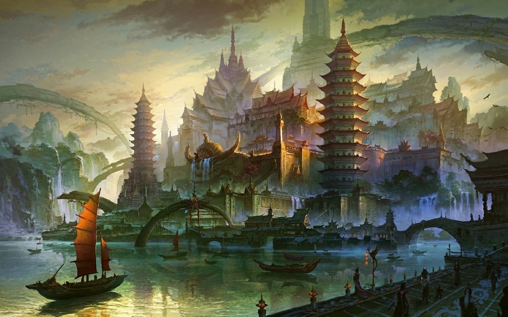 Архитектура древний Китай арт фэнтези