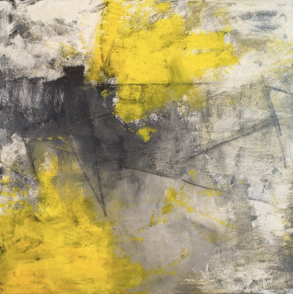 Абстрактная живопись желтый с серым
