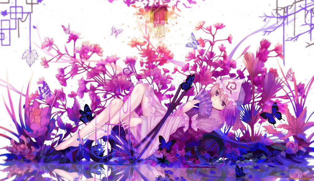 Фиолетовые цветы аниме