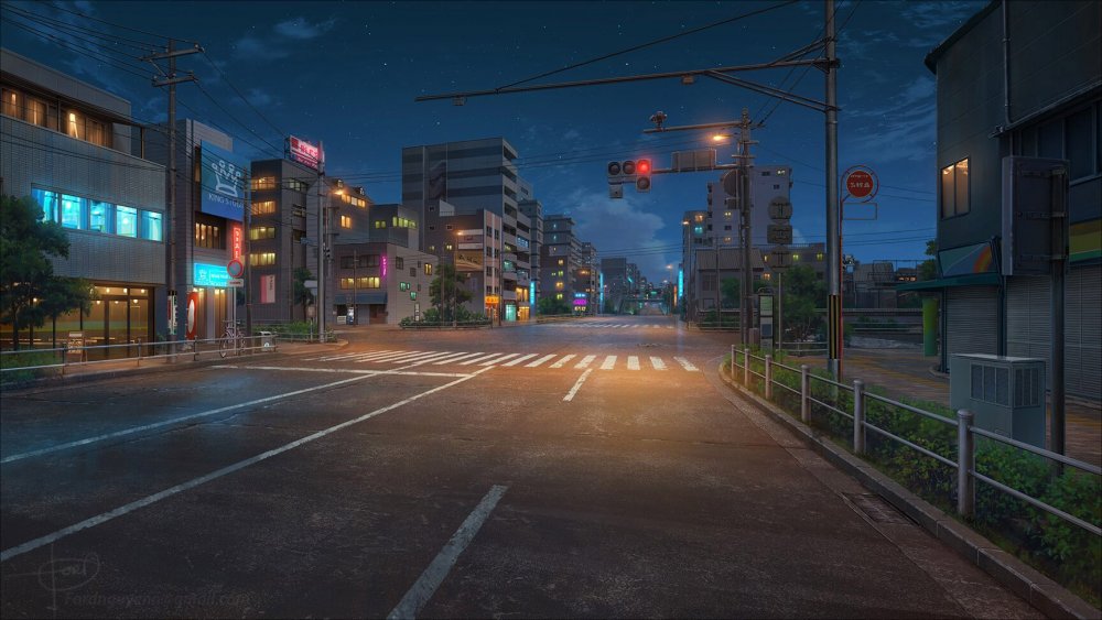 Аниме улица ночью