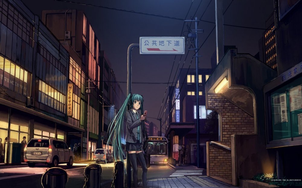 Улицы Токио ночью аниме