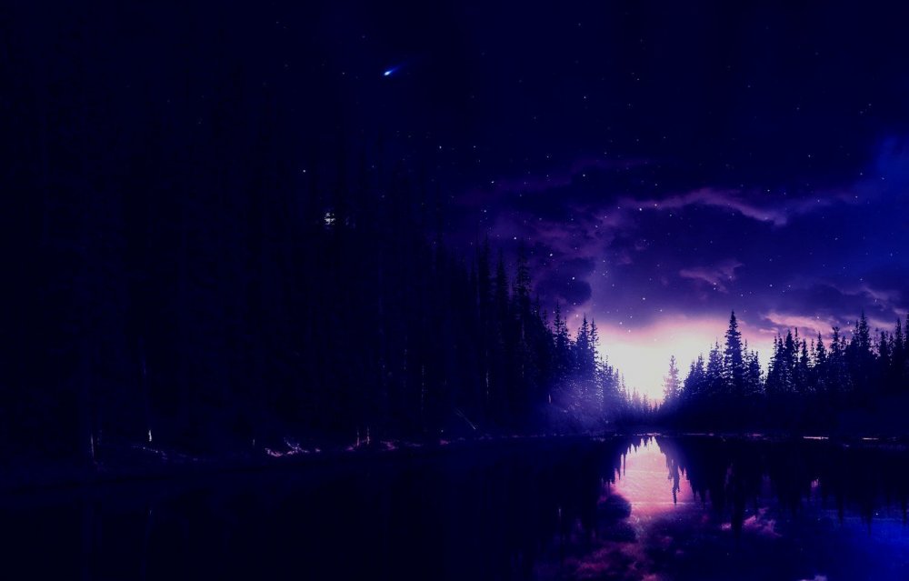 Озеро ночью аниме