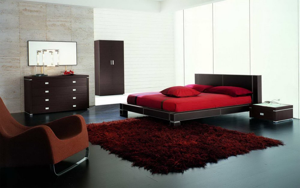 Спальня цвет мебели красный