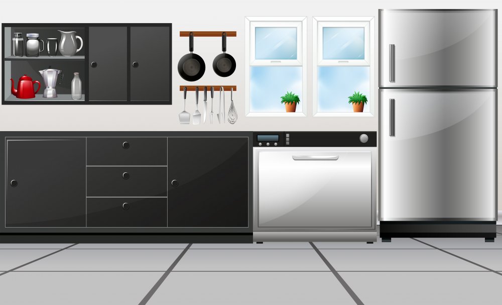 Фон кухни с холодильником