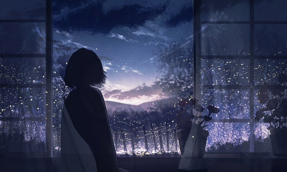 Ночь звезды девушка окно