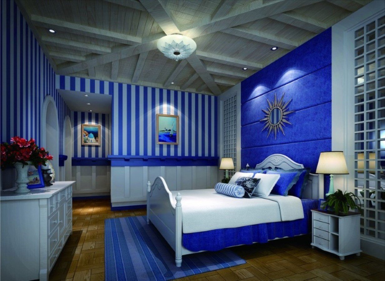 Красивые синие комнаты. Морской стиль в интерьере. Синяя спальня. Морской интерьер комнаты. Интерьер спальни в морском стиле.
