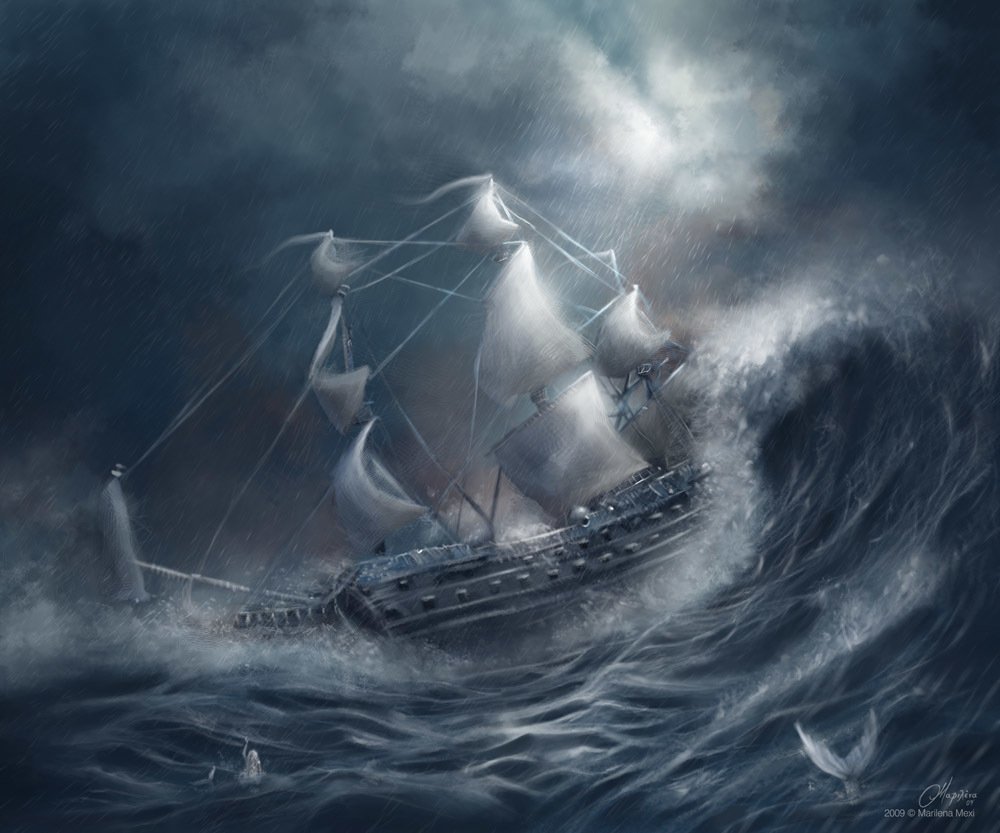 Парусный корабль в шторм