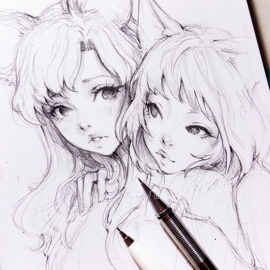 Две девушки карандашом