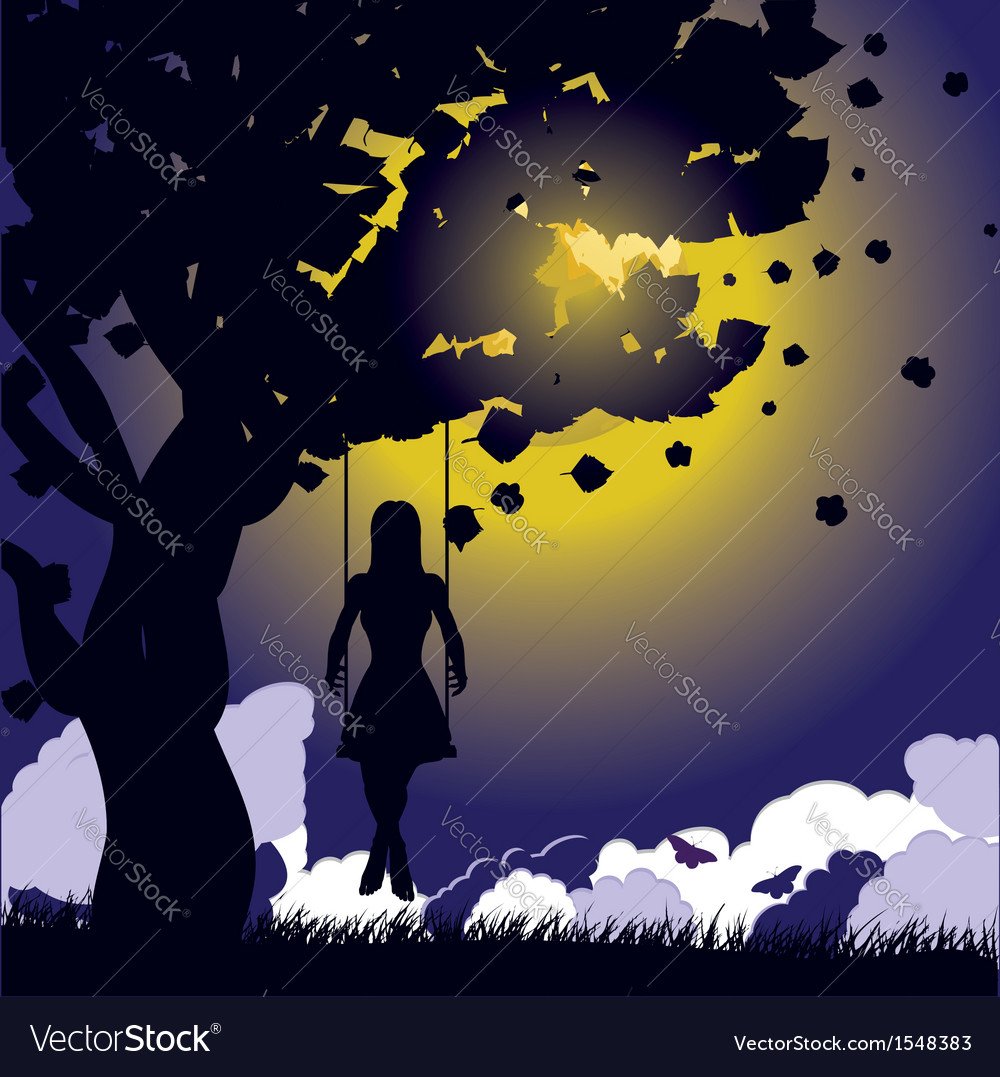 Девушка под деревом силуэт
