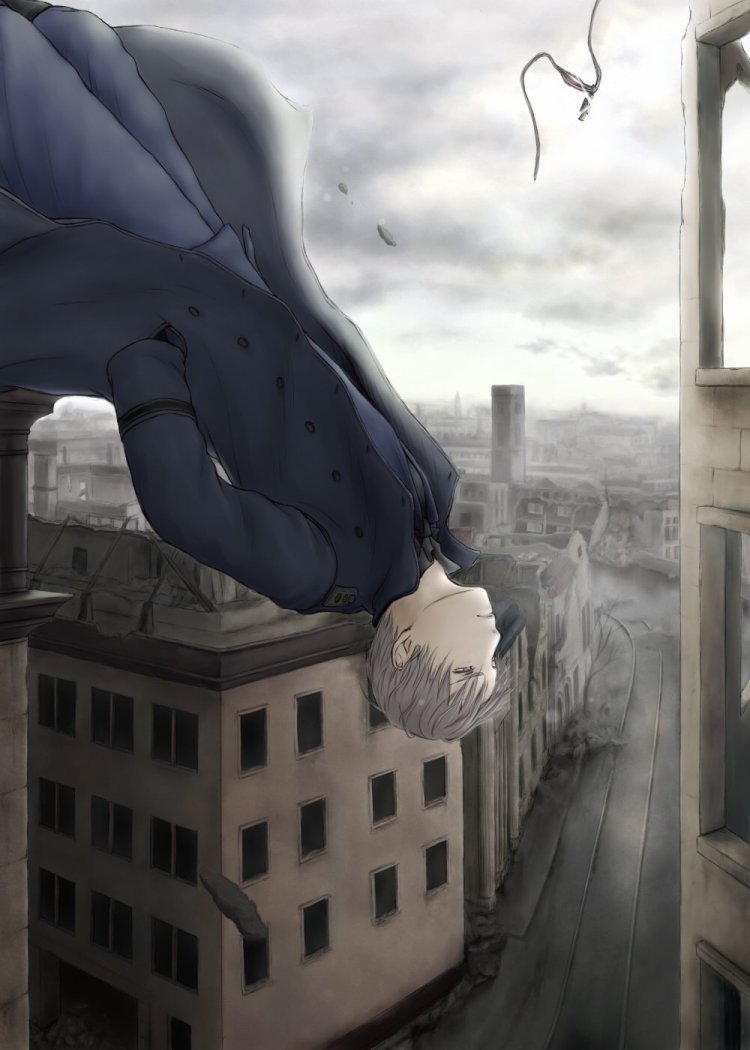Человек прыгает с крыши арт