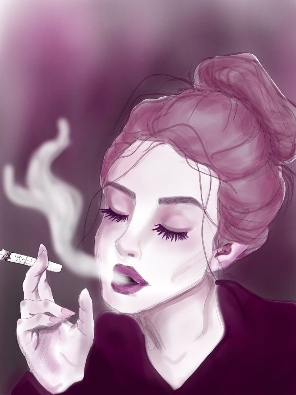 Курящая девушка арт