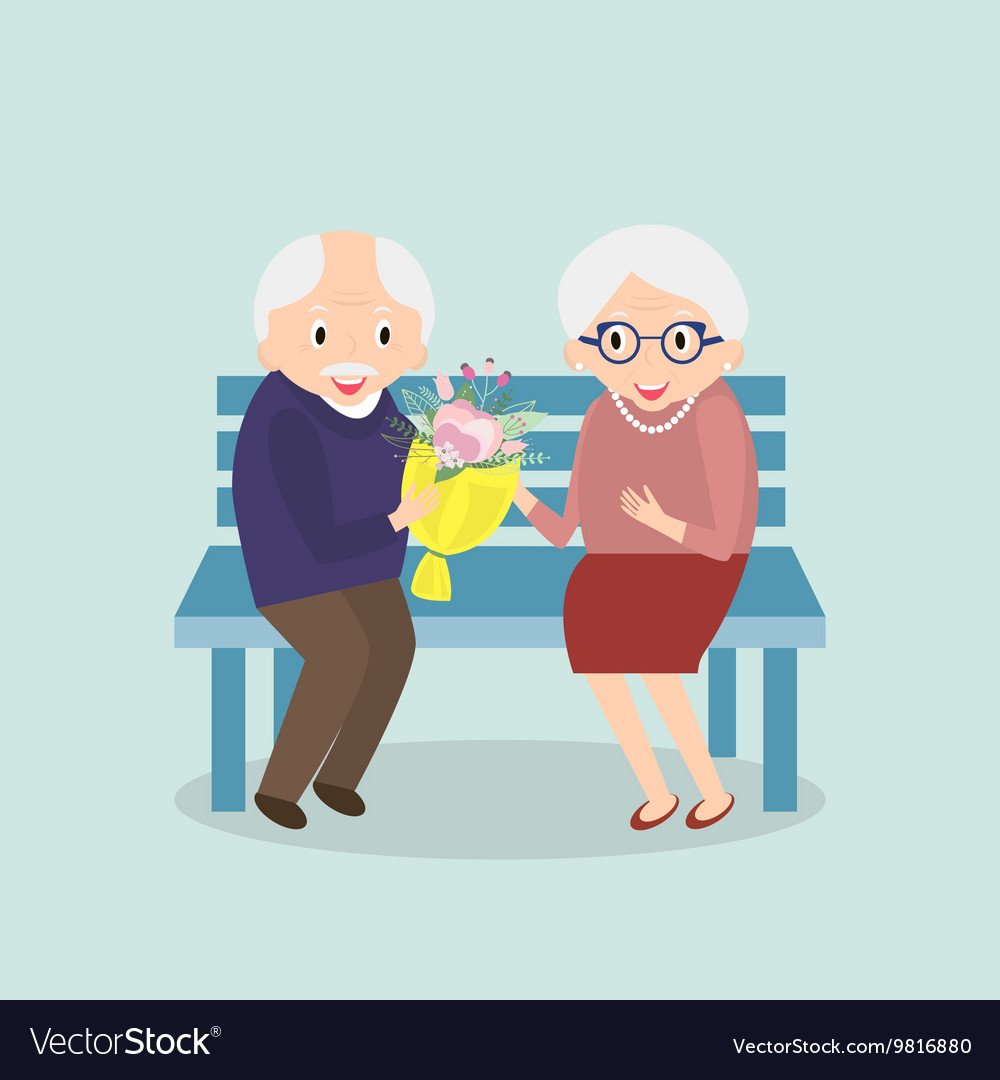 Бабушка и дедушка на скамейке