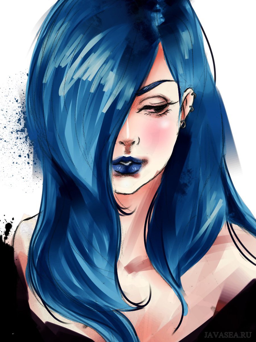 Девушка с синими волосами арт
