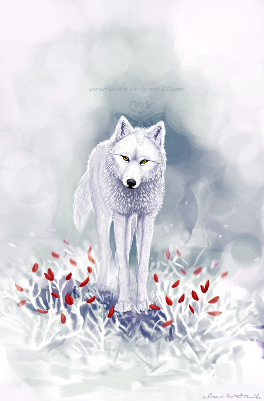 Белая волчица с голубыми глазами арт