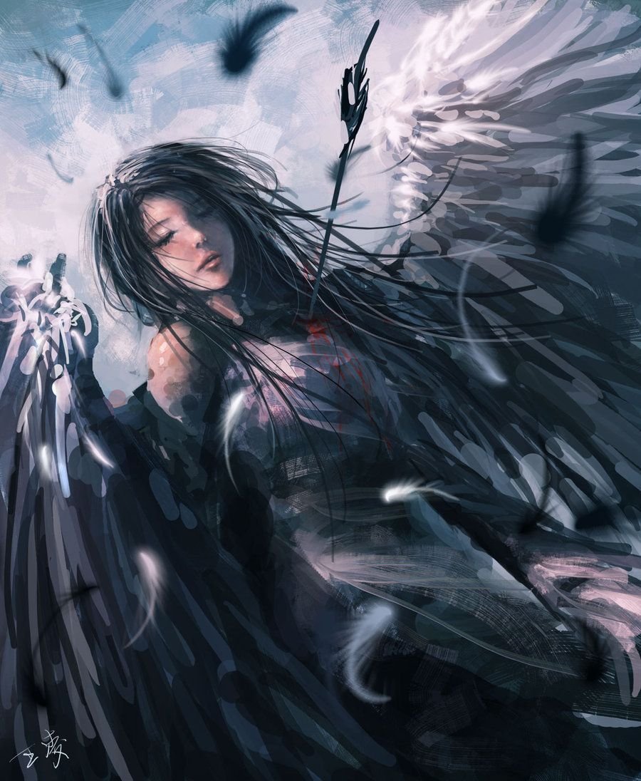 Девушка ангел с черными крыльями