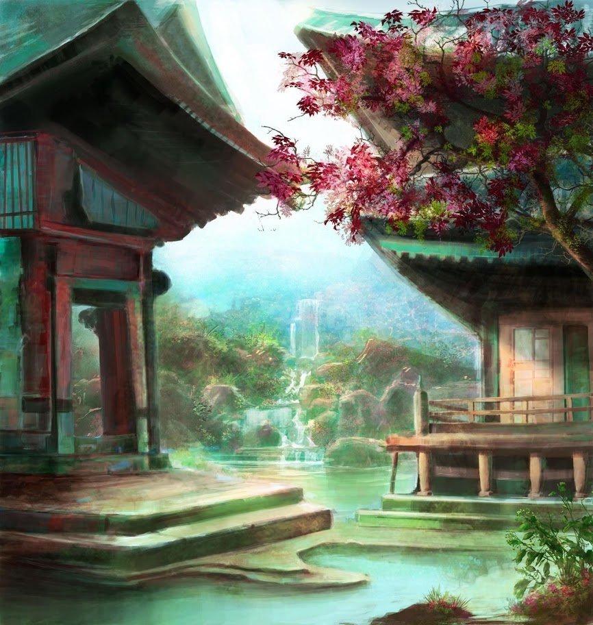 Японская живопись храм