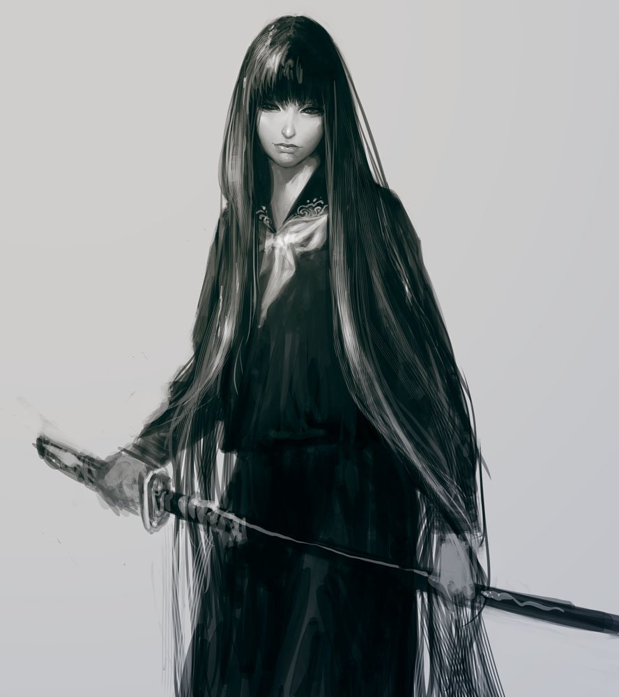 Девушка с длинными черными волосами арт