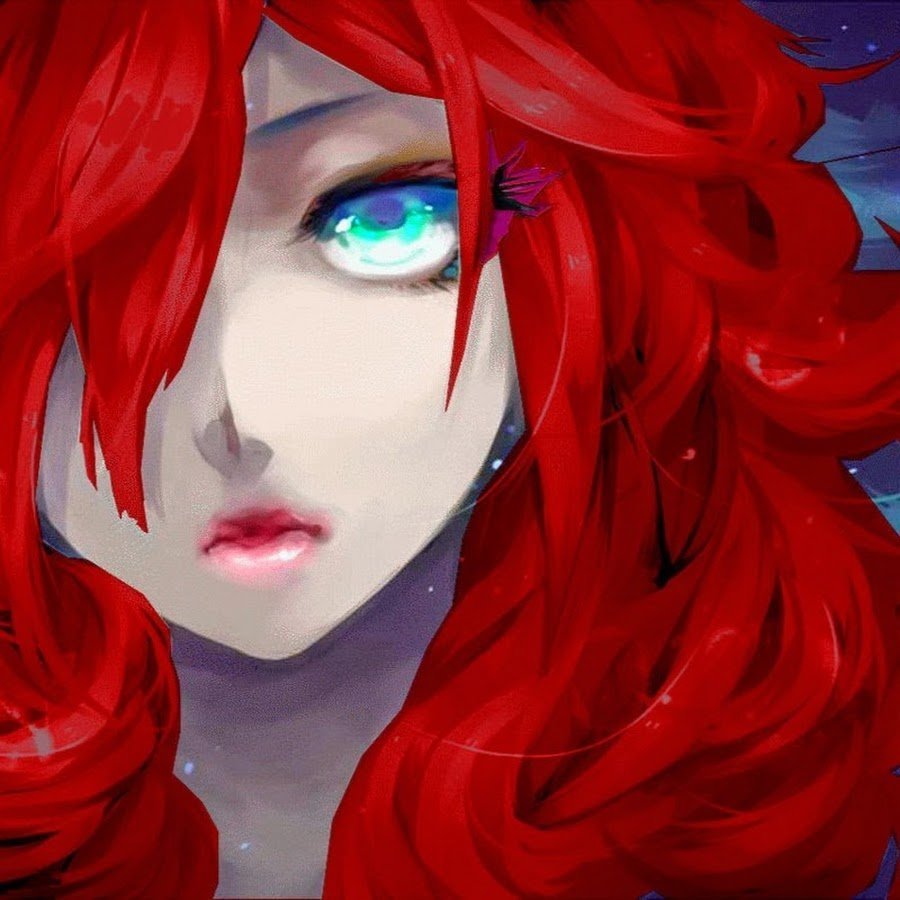 Девушка с красными волосами и голубыми глазами
