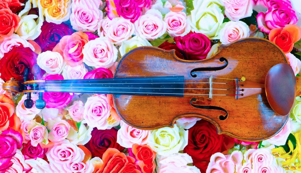 Музыкальные инструменты с цветами