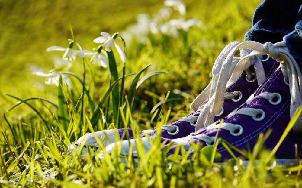 Кроссовки на траве