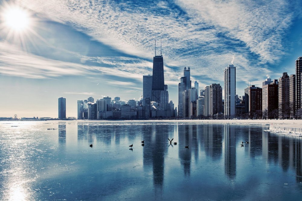 Чикаго Иллинойс США небоскребы с воды