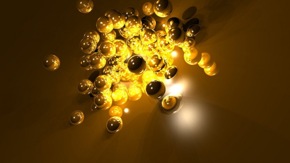 Золотые новогодние шары на прозрачном фоне