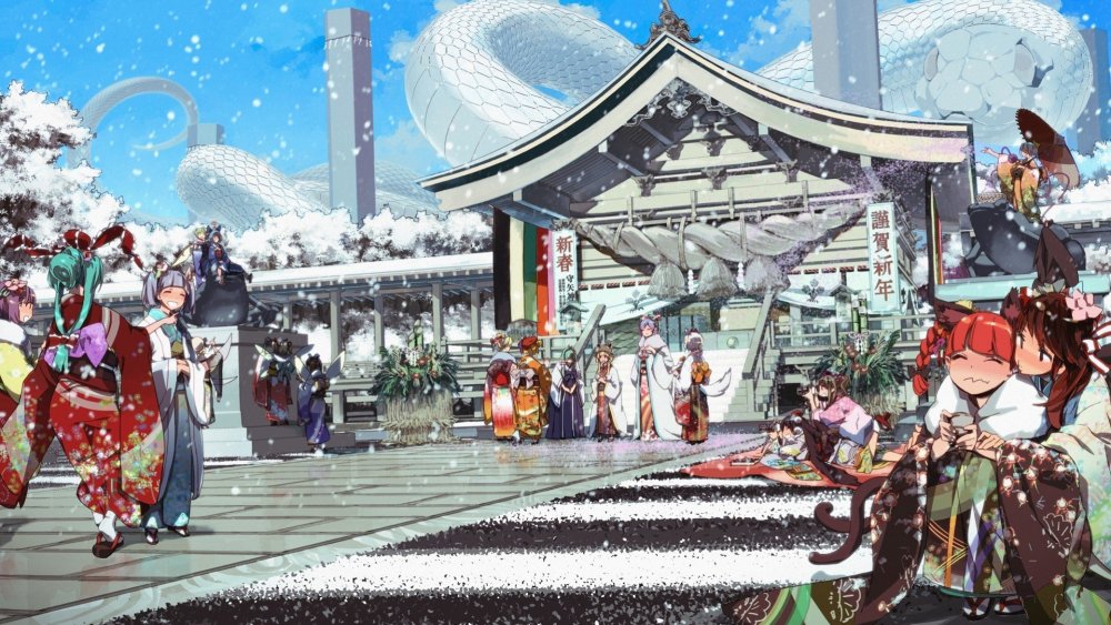 Аниме новый год в Японии храм