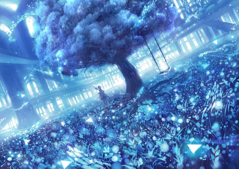 Синий аниме пейзаж