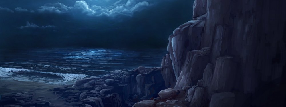 Скалы море арт ночь
