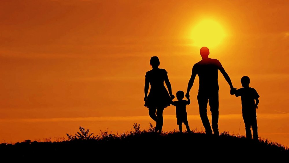 Семья на фоне солнца