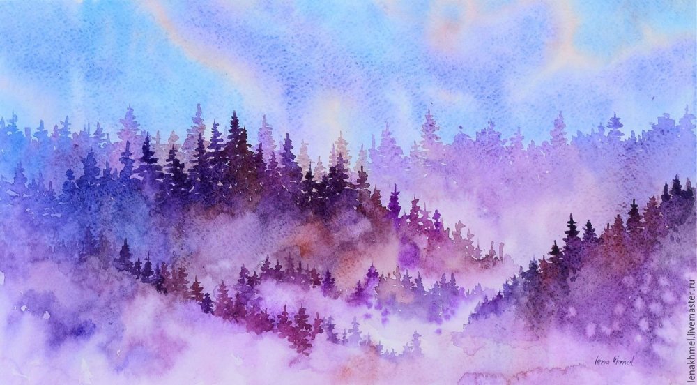 Фиолетовые пейзажи акварелью