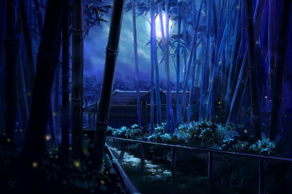 Ночной бамбуковый лес