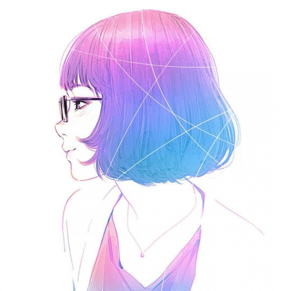 Девушка с фиолетовыми волосами каре арт