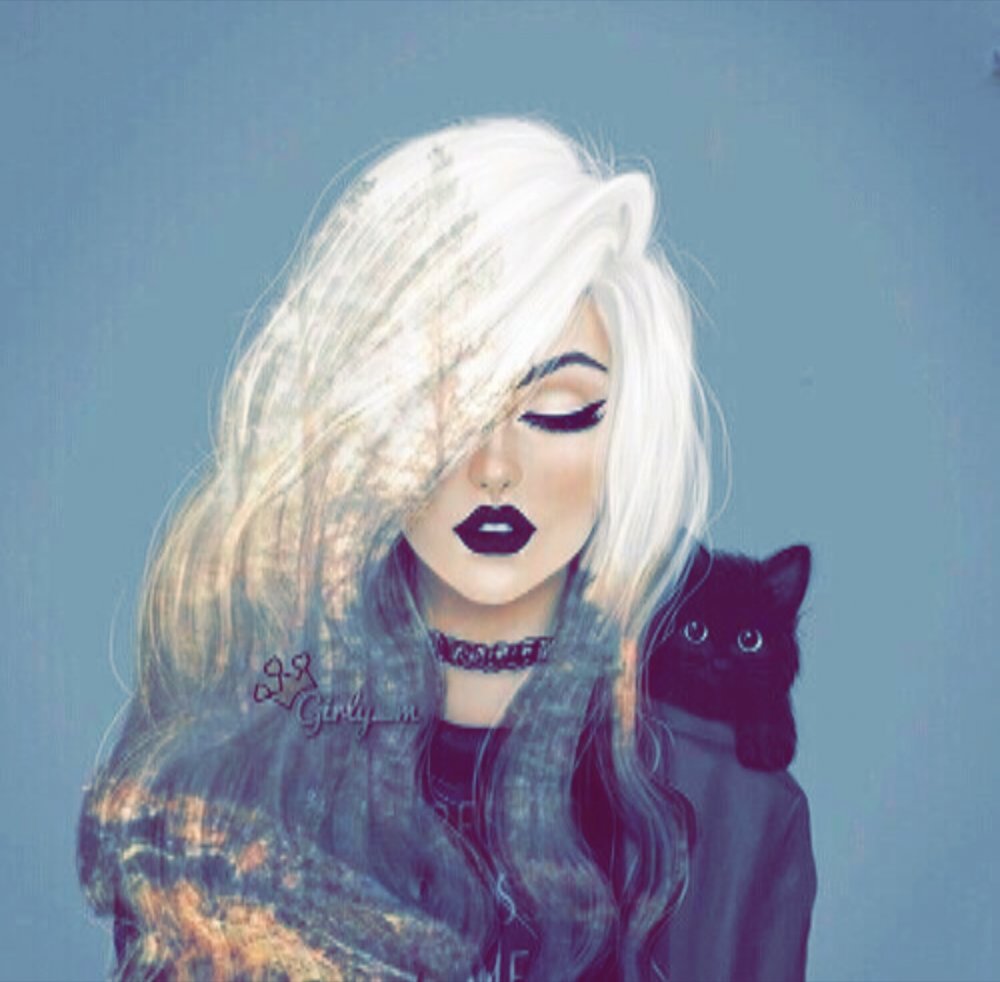 Блондинка с черной кошкой