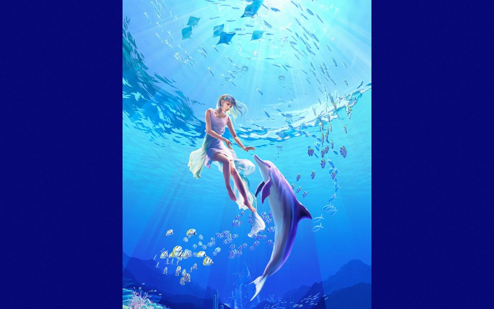 Картина девушка с дельфином